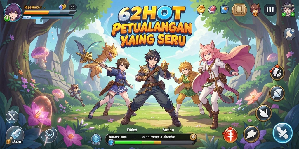 Tangkapan layar gameplay 62HOT menunjukkan aksi karakter anime yang dinamis.