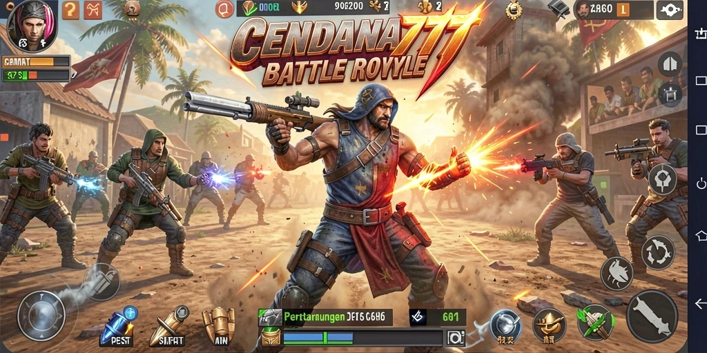 Tangkapan layar gameplay CENDANA777 dengan aksi Battle Royale yang mendebarkan.