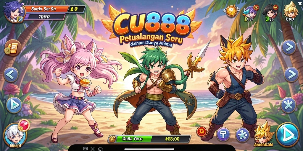 Tampilan gameplay CU888 yang memukau dan karakter-karakter Anime yang penuh warna.
