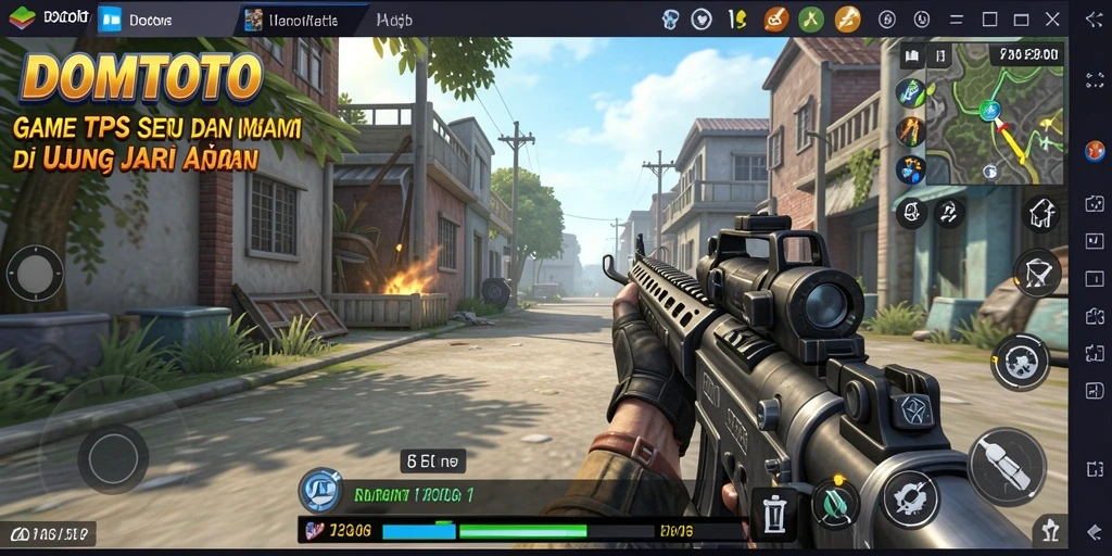 Screenshot gameplay DOMTOTO menampilkan pertempuran intens dan grafis yang luar biasa.