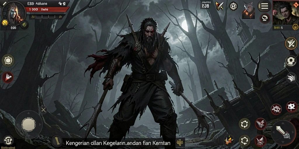Screenshot gameplay E88 menampilkan suasana mencekam dan karakter menakutkan.