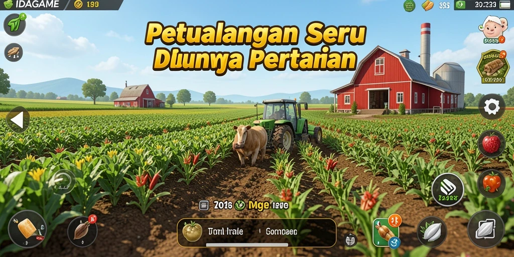 Tangkapan layar utama IDAGAME menampilkan suasana ladang hijau yang menawan.