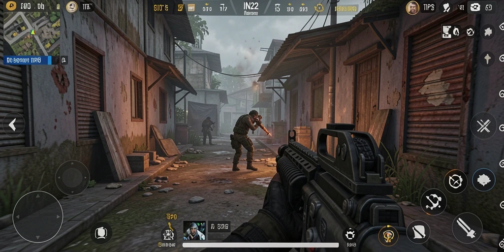 Screenshot gameplay IN22 menampilkan aksi pertempuran yang intens.