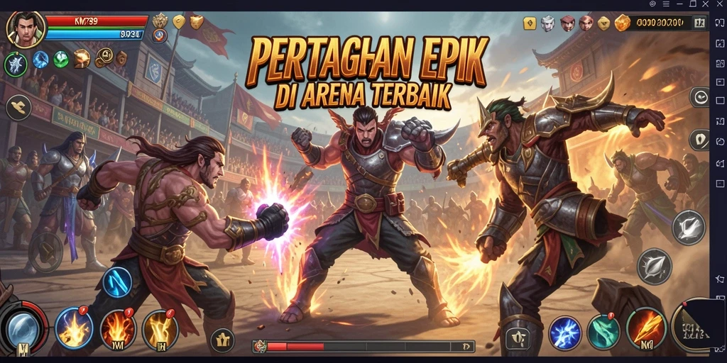 Tangkapan layar gameplay KM789 menampilkan seru dan intensnya pertarungan di arena.
