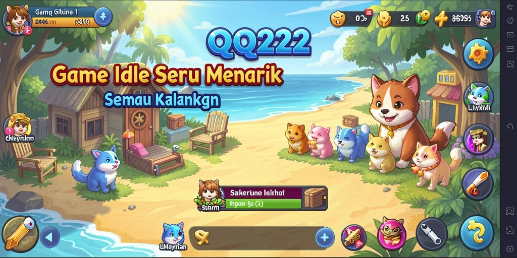 Screenshot gameplay QQ222 menampilkan karakter yang berkembang secara otomatis.