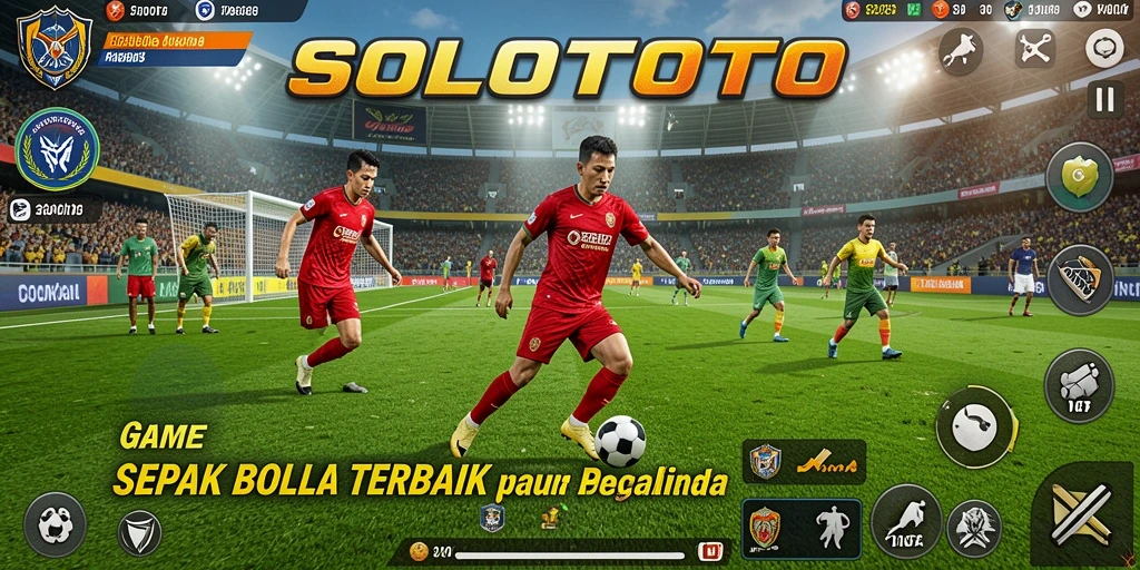 Screenshot utama SOLOTOTO menunjukkan aksi seru permainan sepak bola.