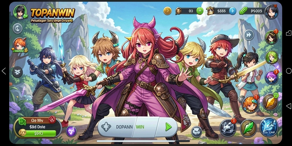 Gameplay seru dalam TOPANWIN dengan karakter anime yang hidup.
