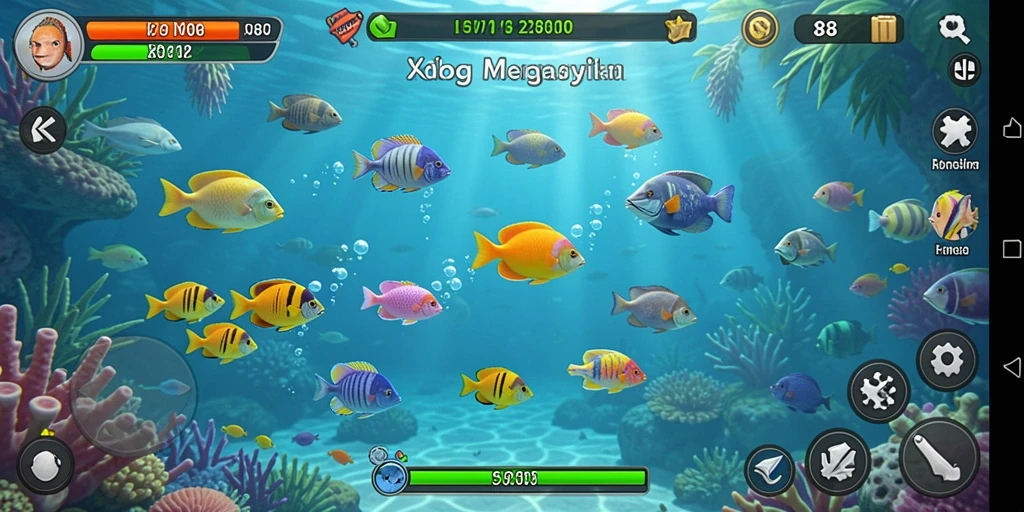 Tampilan gameplay X88 yang menarik dengan aksi menangkap ikan.